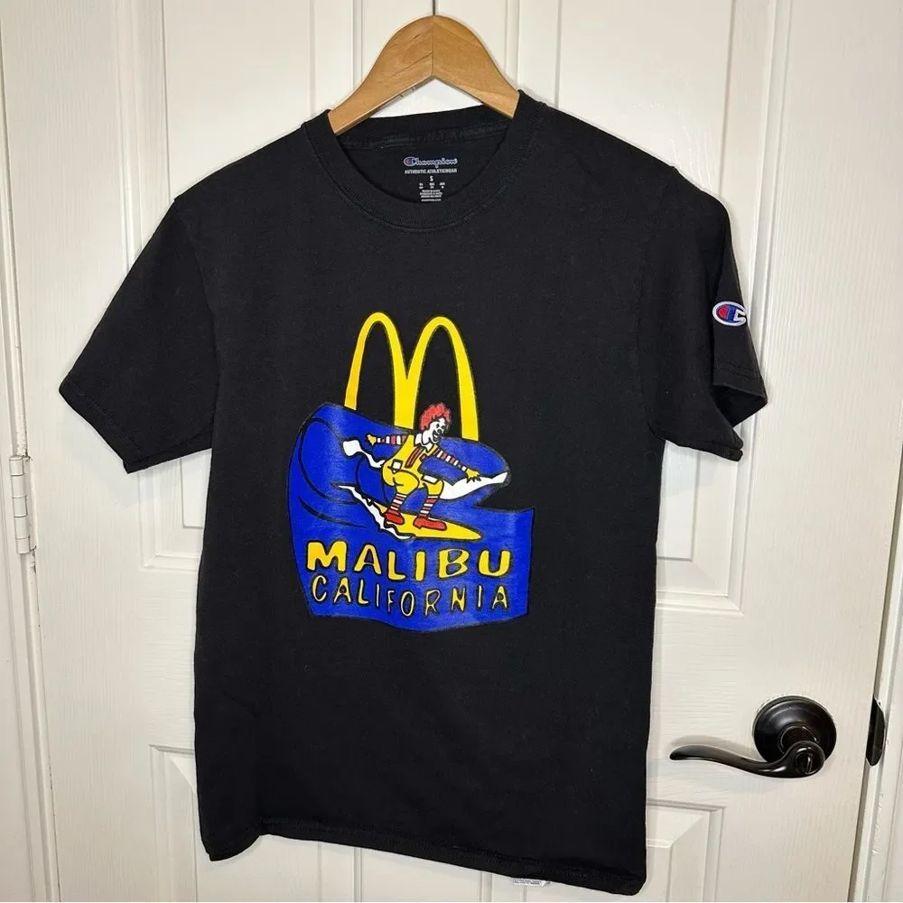 RARE Vintage McDonald’s Malibu x Champion Black T-Shirt Sz S Indie Skater Grunge - Picture 2 of 7